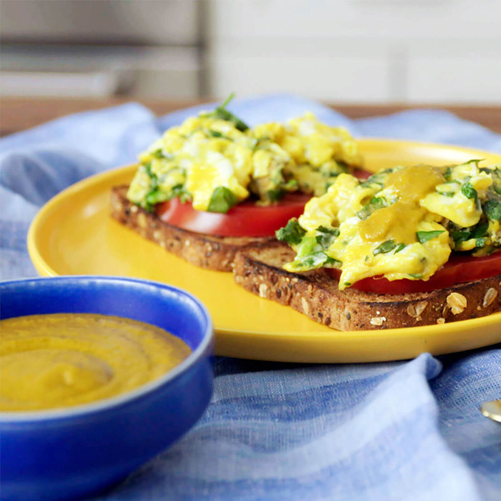 Herbed Egg Breakfast Toast with Hot Pepper Sauce